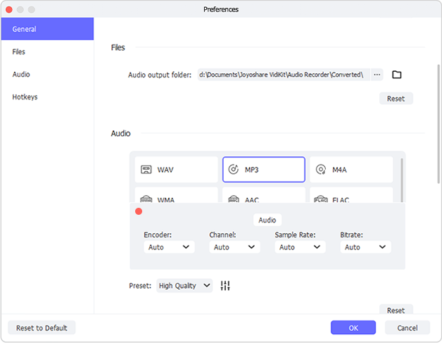 output settings