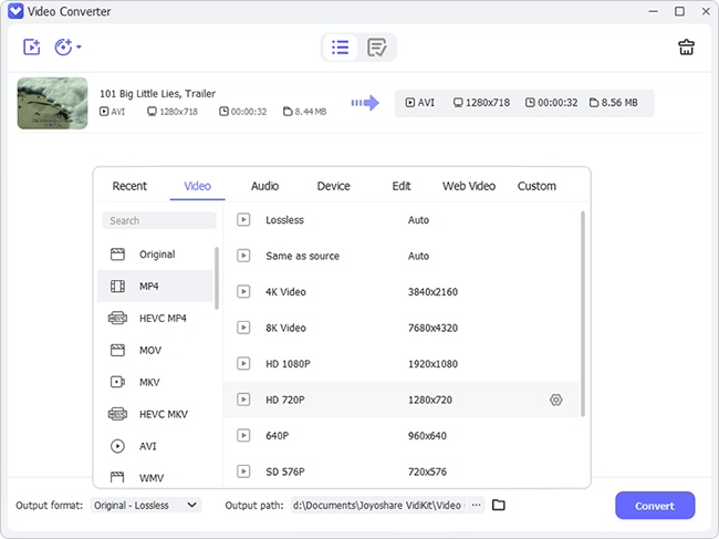 choose output format