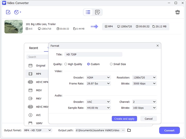 output format settings
