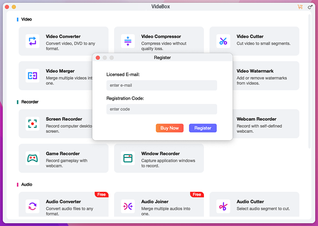 launch and register videbox on mac