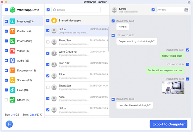 preview and select whatsapp data