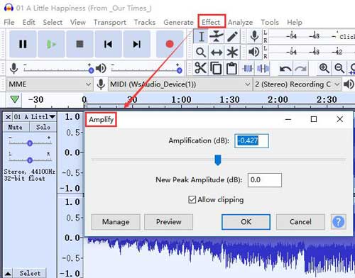 increase volume in audacity