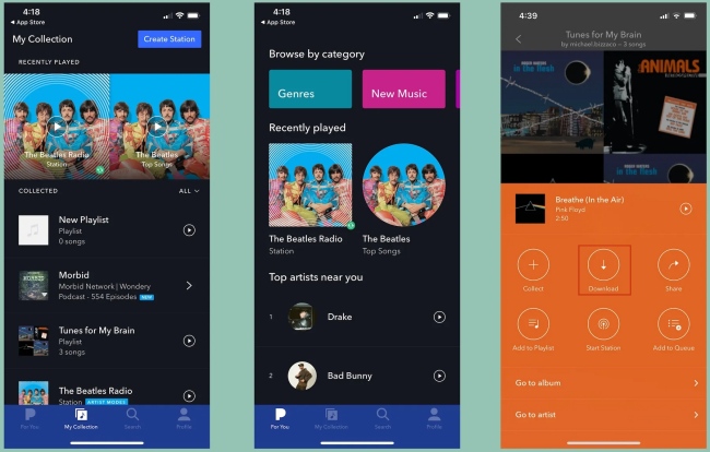 download music from pandora phone app