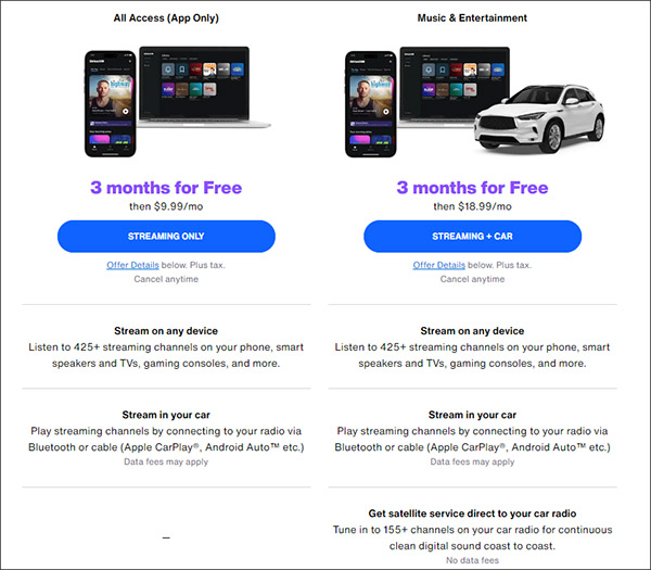 siriusxm 3 months free