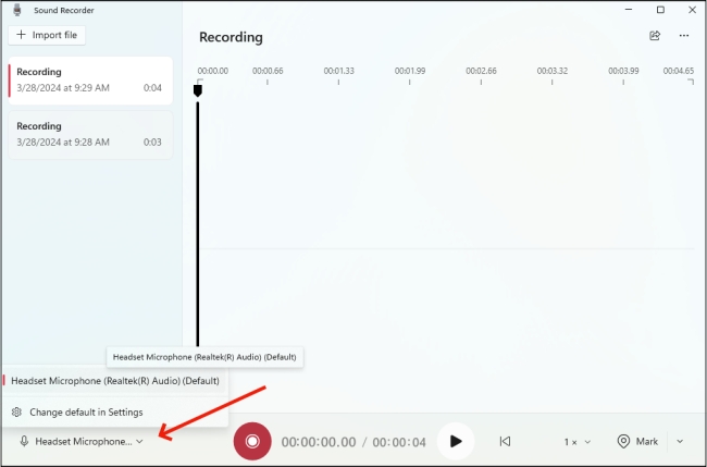 sound recorder microphone setting