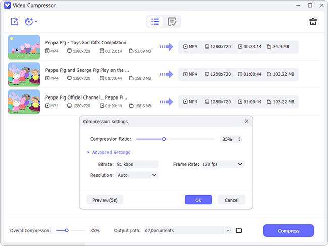 video compressor interface