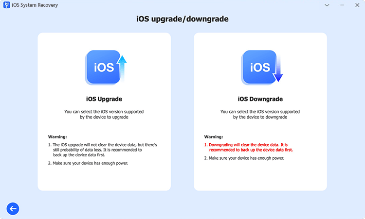 choose upgrade downgrade ios