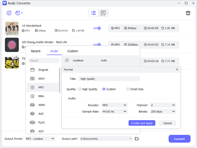 adjust audio format settings