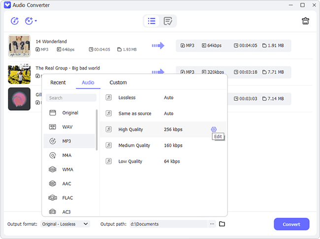 set audio output format