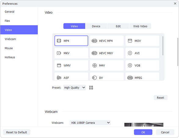 confirm recording settings