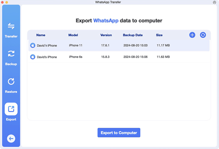 export section in whatsapp transfer