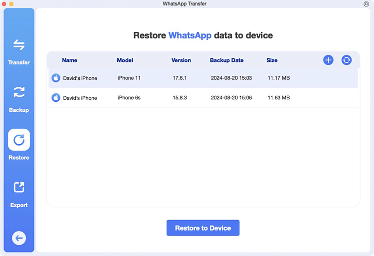 whatsapp transfer restore section
